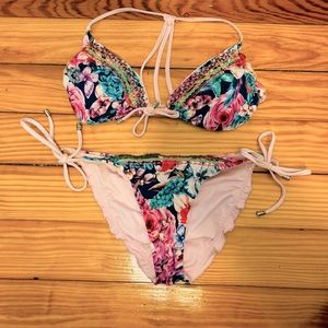 Gorgeous hand beaded floral Bikini set by Bari